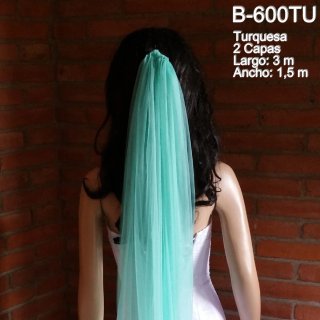 Velo de Novia Largo Turquesa 2 Capas