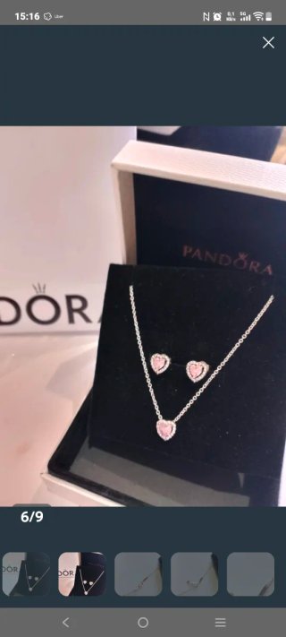 Conjunto Pandora Corazón Rosa y Plata