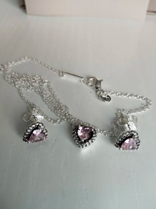 Conjunto Pandora Corazón Rosa y Plata