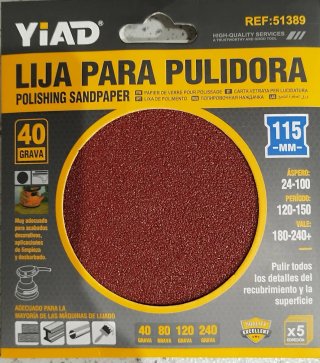 Lija para pulidora YIAD 115mm Grano 40