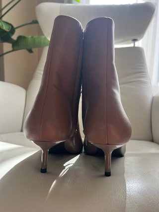 Botines Zara Piel Tacón Kitten Cordones Beige