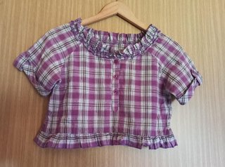 Camisa Corta Morada de Cuadros