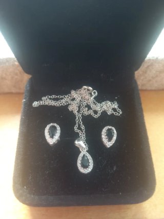 Conjunto Prata Lei Brincos e Fio Zircônia Negra