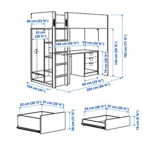 Cama Alta con Escritorio y Estantería.