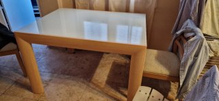 Mesa de Comedor de Cristal y Madera