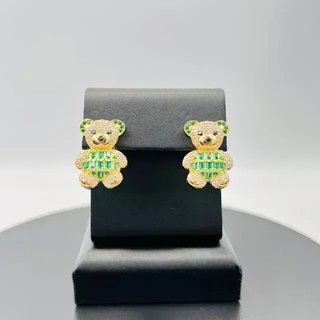 PENDIENTES OSO CON CIRCONITAS VERDE 18K