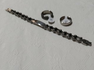 Lote 2 Anillos y Pulsera Acero Hombre