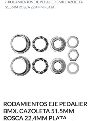 Rodamientos Eje Pedalier BMX Cazoleta Plata