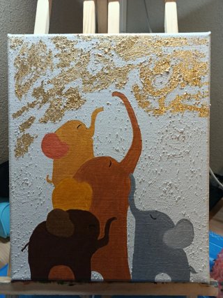 Quadro Elefantes Acrílico e Folha de Ouro