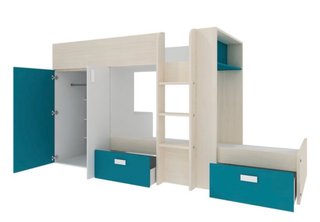 Litera madera beige y turquesa