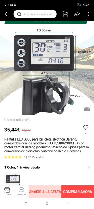Pantalla LED S866 Bafang Bicicleta Eléctrica