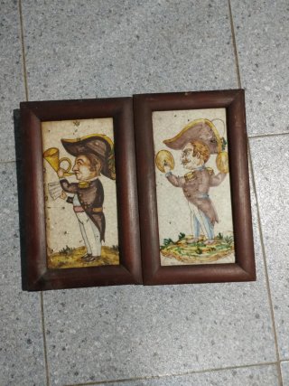 4 Azulejos Antiguos Soldados Músicos