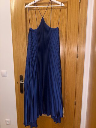 Vestido Largo Plisado Azul Mango