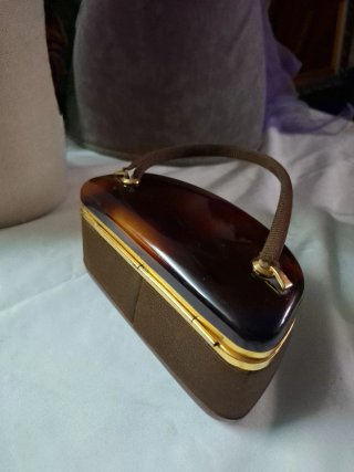 Bolso Vintage Lucite Carey Tela Cordé Años 50