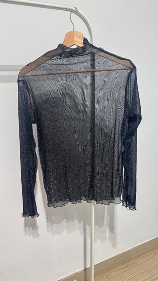 Blusa Transparente Brillante Negra