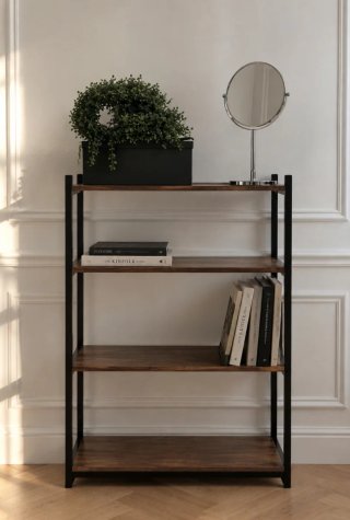 Estantería de madera y metal
