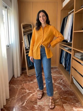 Camisa de lino naranja Zara Talla S