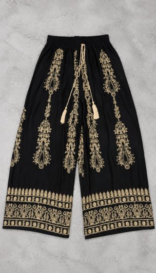Black Boho Wide Leg Pants S • Pantalón Negro