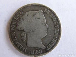 ISABEL II.FILIPINAS. 20 CENTAVOS PESO. 1868. PLATA