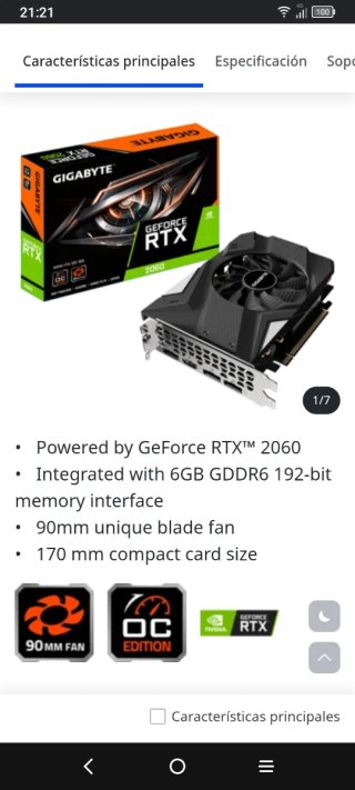 Tarjeta Gráfica Gigabyte RTX 2060