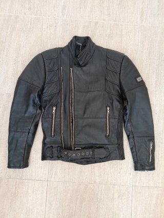 Cazadora motera vintage cuero auténtico S Medidas