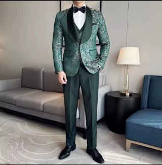 Traje de fiesta hombre verde y plata