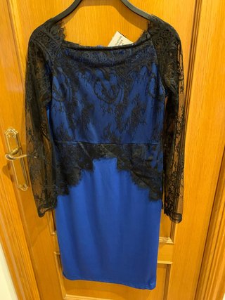 Vestido fiesta encaje negro y azul Talla L
