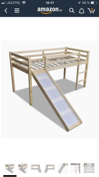 Cama Alta con Tobogán de Madera