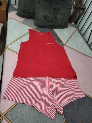 Pijama corto mujer rojo y blanco