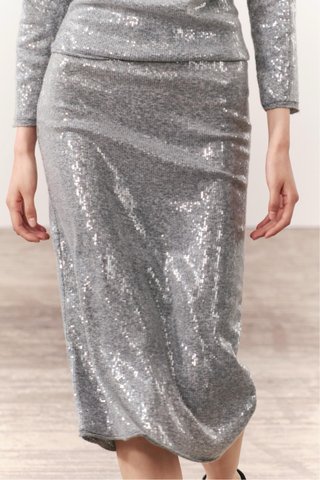 Falda Zara punto lentejuelas gris