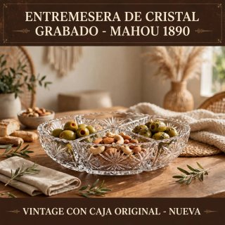 Entremesera Cristal Grabado Mahou 1890 Vintage