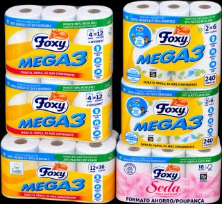 Lote de Papel Higiénico Foxy Mega 3 y Seda
