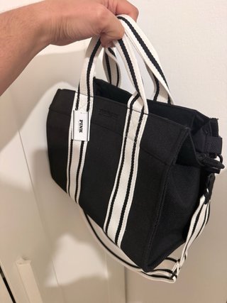 Bolso de mano PINK rayas blanco y negro