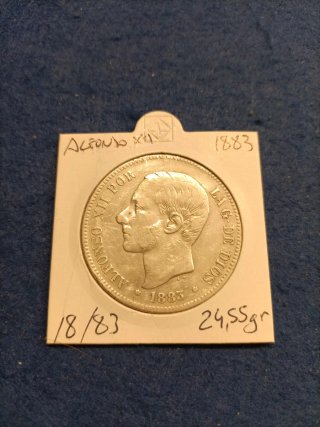 Moneda 5 Pesetas Alfonso XII 1883