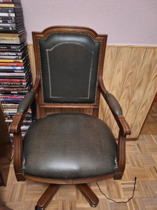 Sillón de oficina vintage de madera y cuero