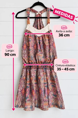Vestido corto boho en tonos cálidos