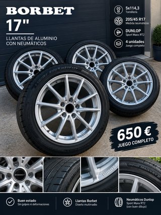 Llantas Borbet 17 5x114,3 con Dunlop Sport Maxx