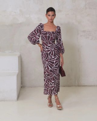 Vestido midi Edna Arrecife Marrón sin estrenar