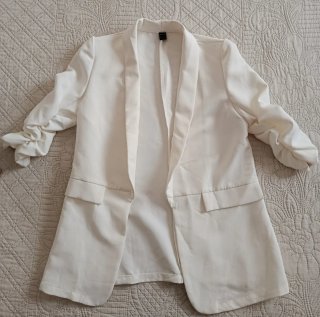 Americana Blanca Shein Manga Fruncida Talla S