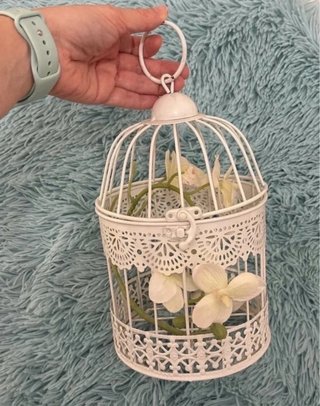 Jaula Decorativa Blanca con Flores