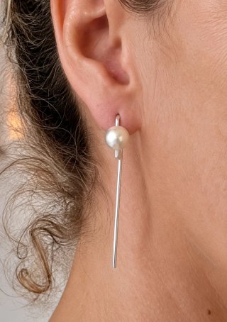 Pendientes Largos Plateados con Perla