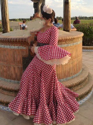 Vestido Flamenca Rojo Lunares Blanco