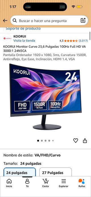 Monitor Curvo KOORUI 23,6 100Hz FHD
