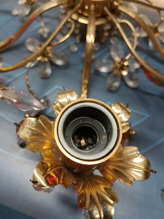 Lámpara dorada de estilo rococó francés o tipo palwa, años 70/80, 6 luces