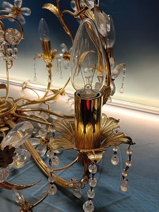 Lámpara dorada de estilo rococó francés o tipo palwa, años 70/80, 6 luces