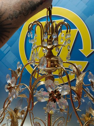Lámpara dorada de estilo rococó francés o tipo palwa, años 70/80, 6 luces