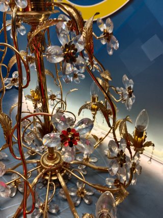 Lámpara dorada de estilo rococó francés o tipo palwa, años 70/80, 6 luces