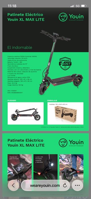 Patinete Eléctrico Youin XL MAX LITE
