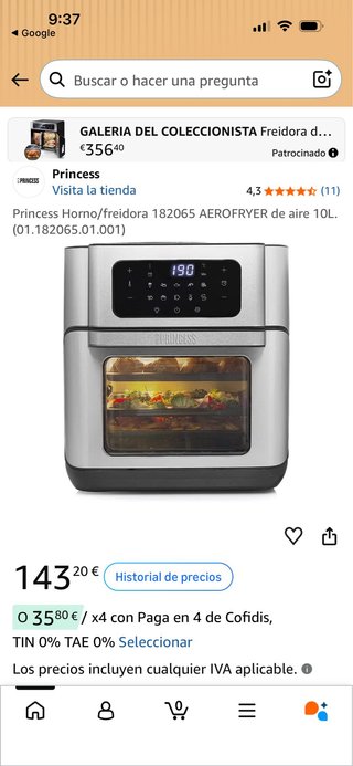 Princess Horno/Freidora 10L