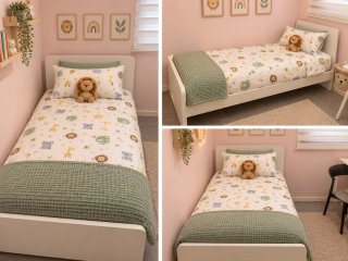 Cama infantil blanca con somier de laminas